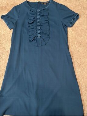 Teal Ruffle Front Button Short Sleeve Dress